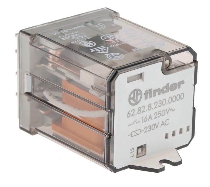 Finder Flange Mount Power Relay, 230V ac Coil, 16A Switching Current, DPDT