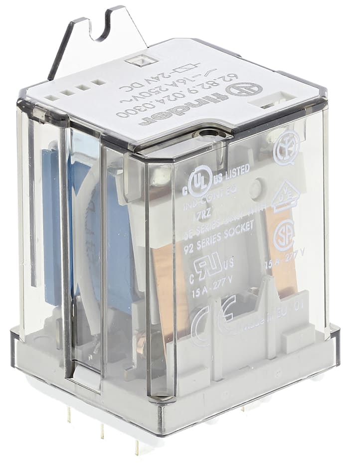 Relé de potencia sin enclavamiento Finder 62 Series de 2 polos, DPST, bobina 24V dc, 16A, Montaje por reborde