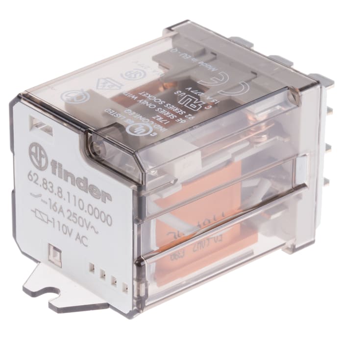 Finder Flange Mount Power Relay, 110V ac Coil, 16A Switching Current, 3PDT