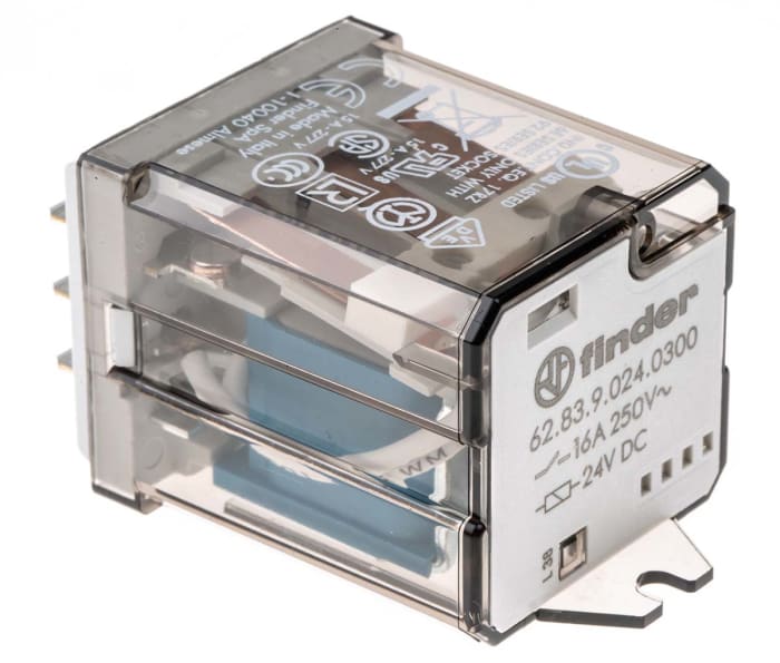 Finder Flange Mount Power Relay, 24V dc Coil, 16A Switching Current, 3P-NO