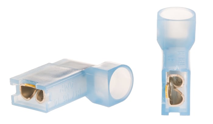 TE Connectivity Ultra-Fast .187 Blue Insulated Female Spade Connector, Flag Terminal, 4.75 x 0.51mm Tab Size, 1.3mm² to