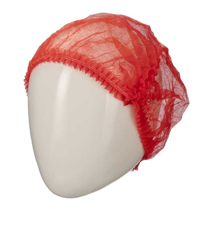 RS PRO Red Disposable Hair Net for Food Industry Use, One-Size, Mob Cap Type, Non-Metal Detectable, 100Each per Package