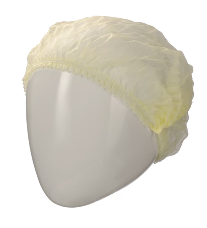 RS PRO Yellow Disposable Hair Net for Food Industry Use, One-Size, Mob Cap Type, Non-Metal Detectable, 100Each per