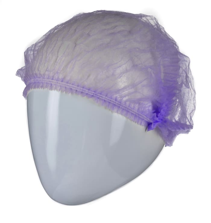 RS PRO Purple Disposable Hair Net for Food Industry Use, One-Size, Mob Cap Type, Non-Metal Detectable, 100Each per