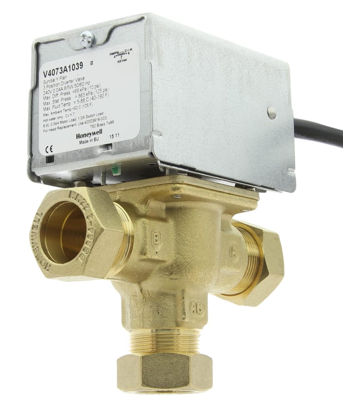V4073A1039 Honeywell Honeywell 230 V ac 3 port Motorised & Actuated Valve, 22mm Pipe Size, 8.6
