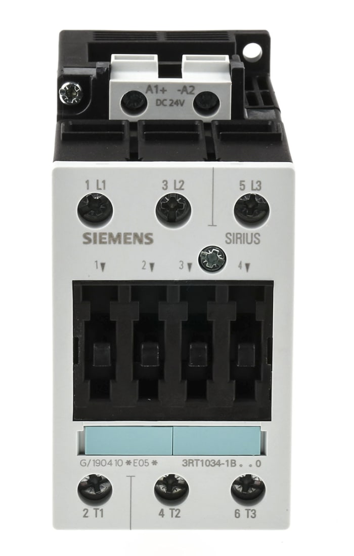 Contactor Siemens SIRIUS Classic 3RT1 de 3 polos, 3 NA, 32 A, bobina 24 V dc, 15 kW