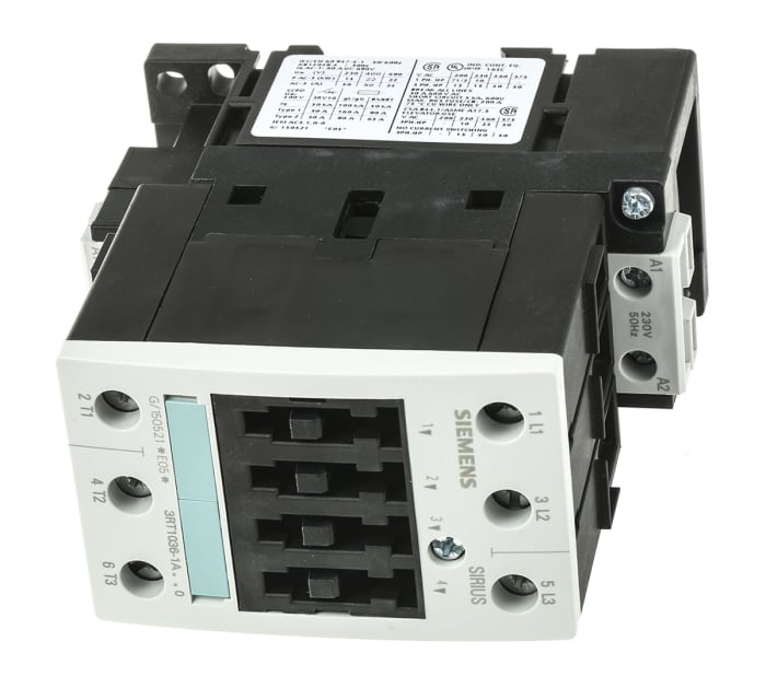 Siemens 3RT1 Series Contactor, 230 V ac Coil, 3-Pole, 50 A, 22 kW, 3NO, 400 V ac