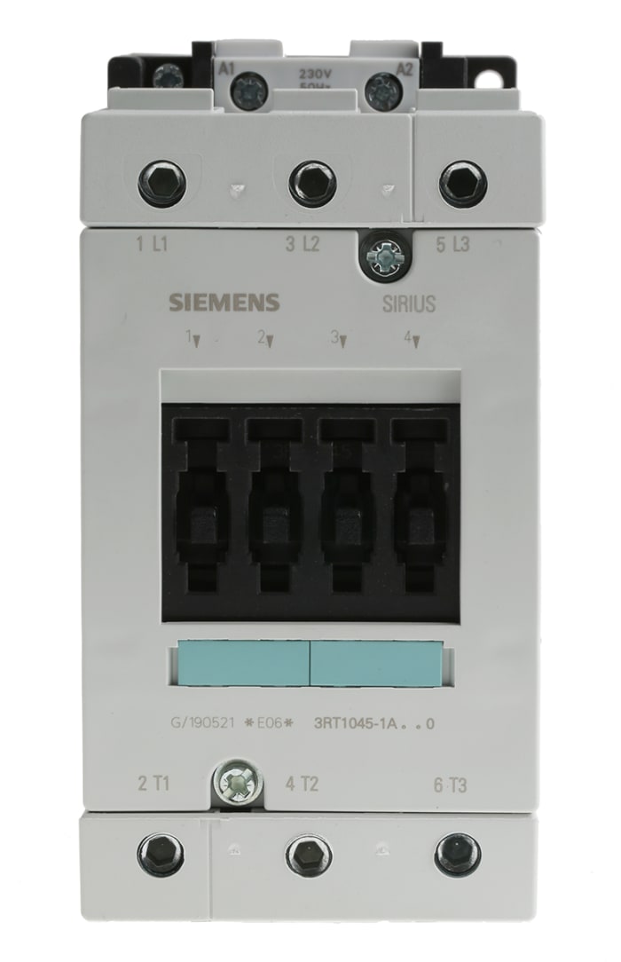 Siemens SIRIUS Classic 3RT1 Contactor, 230 V ac Coil, 3-Pole, 80 A, 37 kW, 3NO, 500 V ac
