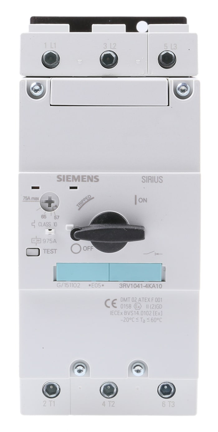 Siemens Sirius Innovation 690 V Motor Protection Circuit Breaker - 3P Channels, 57 → 75 A, 50 kA