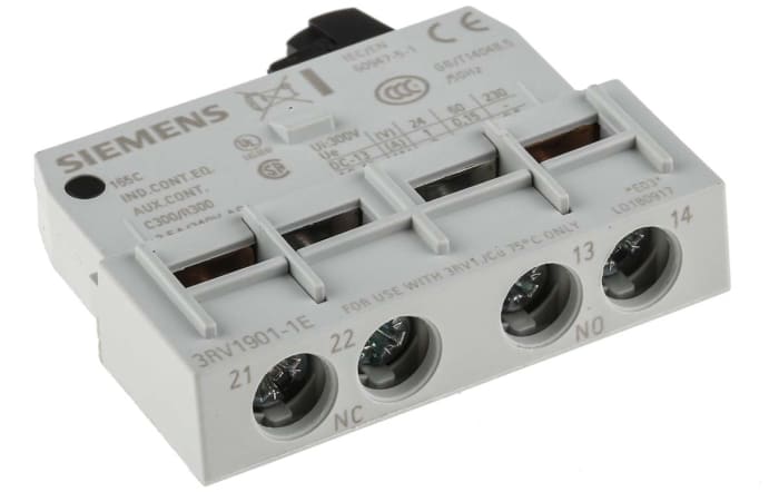 Siemens Auxiliary Contact, 2 Contact, NO/NC, Front Mount, Sirius Classic 3RV1