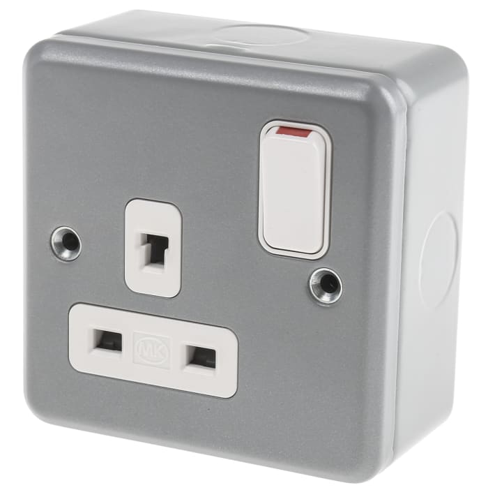 MK Electric Grey 1 Gang Plug Socket, 2 