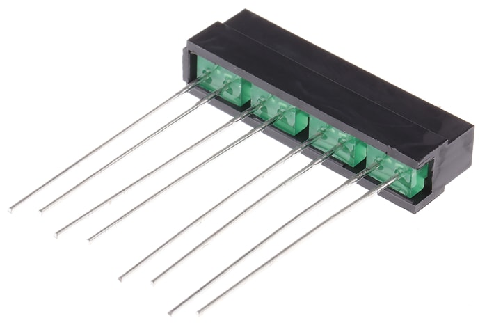 Display LED, barra LED de 4 segmentos Kingbright, Verde, Vf= 2,2 V, mont. pasante