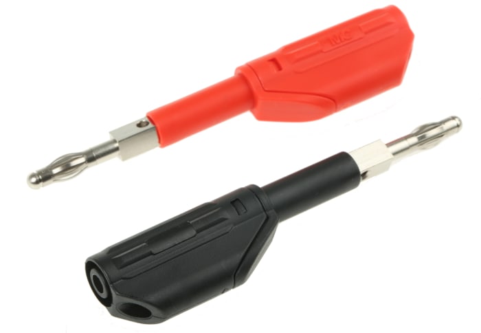 Conector banana Macho, 32A, 600V, Contacto Níquel, Negro, Rojo