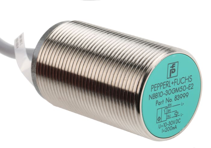 Pepperl + Fuchs Inductive Threaded Barrel Proximity Sensor, M30, 10 mm Detection, PNP NO, 5 → 36 V dc