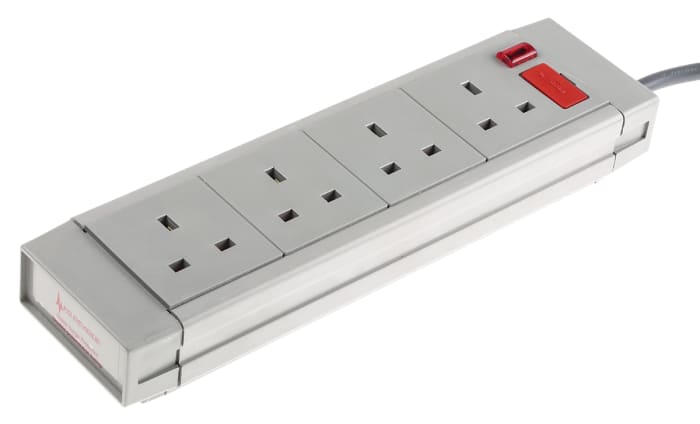RS PRO 2m 4 Socket Type G - British Extension Lead, 230 V ac