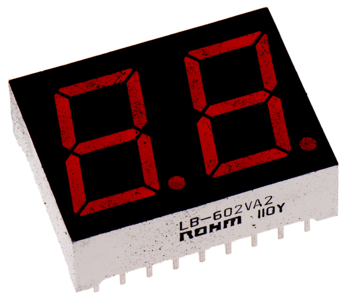 LB-602VA2 ROHM | LB-602VA2 ROHM 2 Digit 7-Segment LED Display, CA Red 16  mcd RH DP 14.2mm | 249-7816 | RS Components