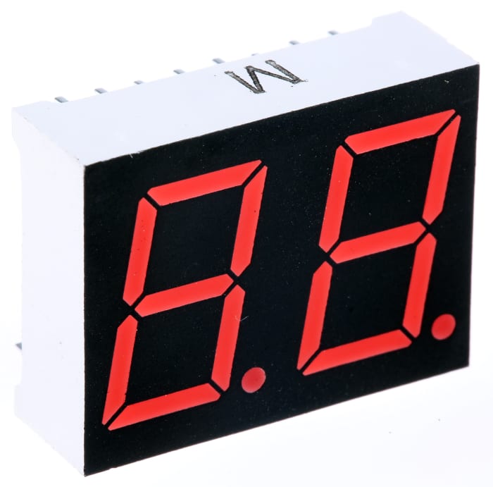 LB-602VK2 ROHM 2 Digit 7-Segment LED Display, CC Red 16 mcd RH DP 14.2mm