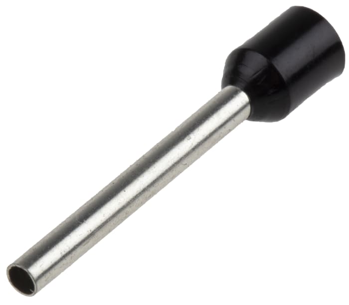 RS PRO Insulated Crimp Bootlace Ferrule, 18mm Pin Length, 1.7mm Pin Diameter, 1.5mm² Wire Size, Black