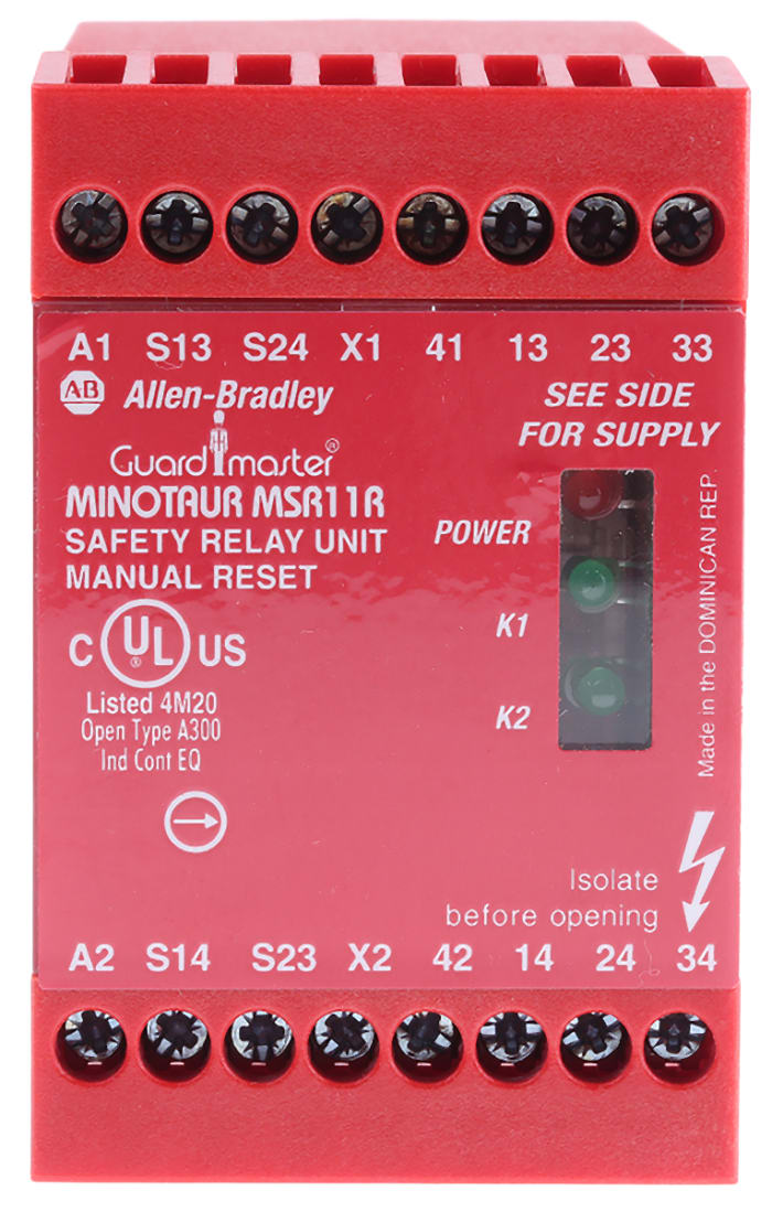Allen Bradley Guardmaster Minotaur MSR11R Safety Relay, 24V ac/dc, Dual-Channel, 3 Safety Contacts