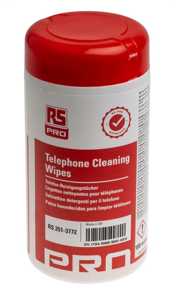 RS PRO Wet Phone Wipes, Dispenser Box of 100