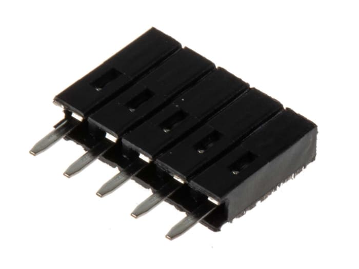 Connecteur femelle pour CI, 5 contacts, 1 rangée, 2.54mm, Traversant, Droit
