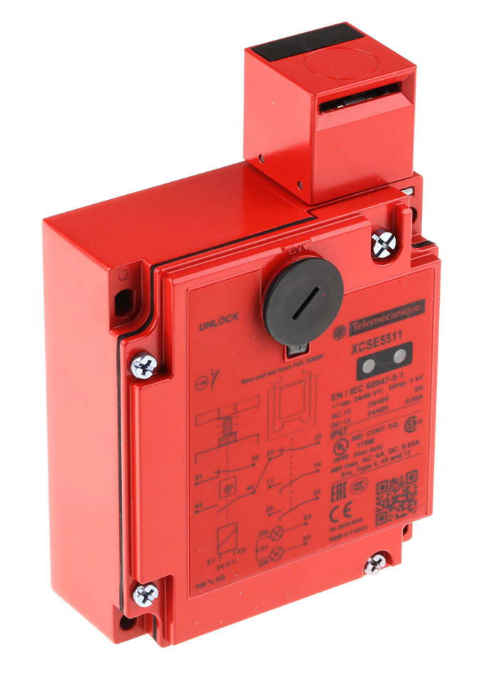 Telemecanique Sensors XCS-E Series Solenoid Interlock Switch, Power to Lock, 24V ac/dc, 2NO/1NC, Actuator Included