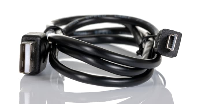 Cable USB 2.0 RS PRO, con A. USB A Macho, con B. Mini USB B Macho, long. 1m, color Negro