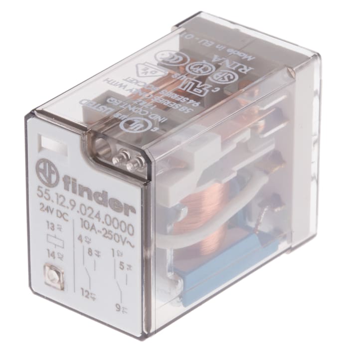 Relais de puissance Finder 55 Series, 2 RT, bobine 24V c.c. Montage sur CI 1W