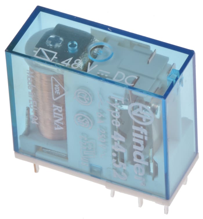 Relais Finder 44 Series, 2 RT, bobine 48V c.c. Montage sur CI 650mW