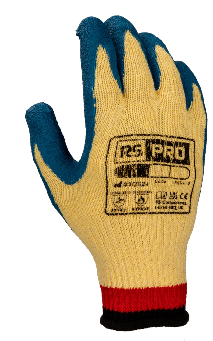 RS PRO Yellow Aramid Knit Cut Resistant Work Gloves, Size 8, Medium, Latex Coating