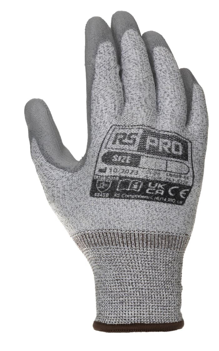 RS PRO Grey Nylon, Polyurethane Cut Resistant Work Gloves, Size 11, XXL, Polyurethane Coating
