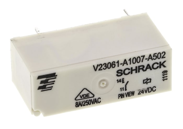 TE Connectivity PCB Mount Power Relay, 24V dc Coil, 8A Switching Current, SPST