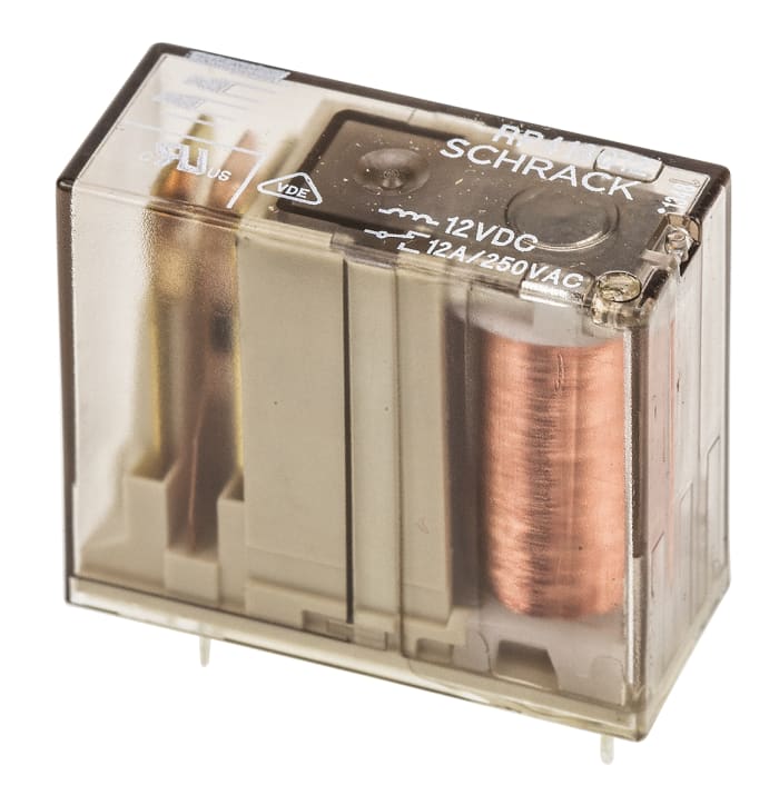 TE Connectivity PCB Mount Power Relay, 12V dc Coil, 12A Switching Current, SPDT