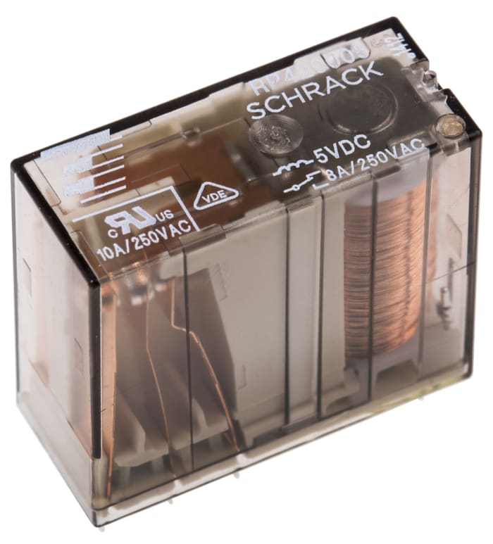 TE Connectivity PCB Mount Non-Latching Relay, 5V dc Coil, 8A Switching Current, DPDT