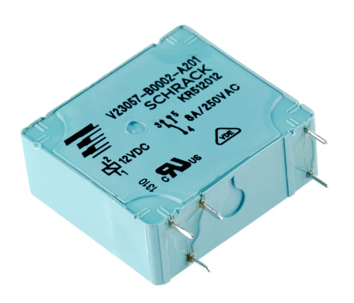 TE Connectivity PCB Mount Power Relay, 12V dc Coil, 8A Switching Current, SPDT