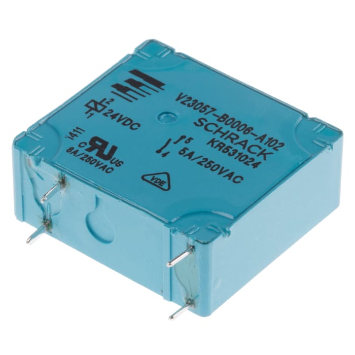 Relais de puissance TE Connectivity Card E, 1 NO, bobine 24V c.c. Montage sur CI 480mW