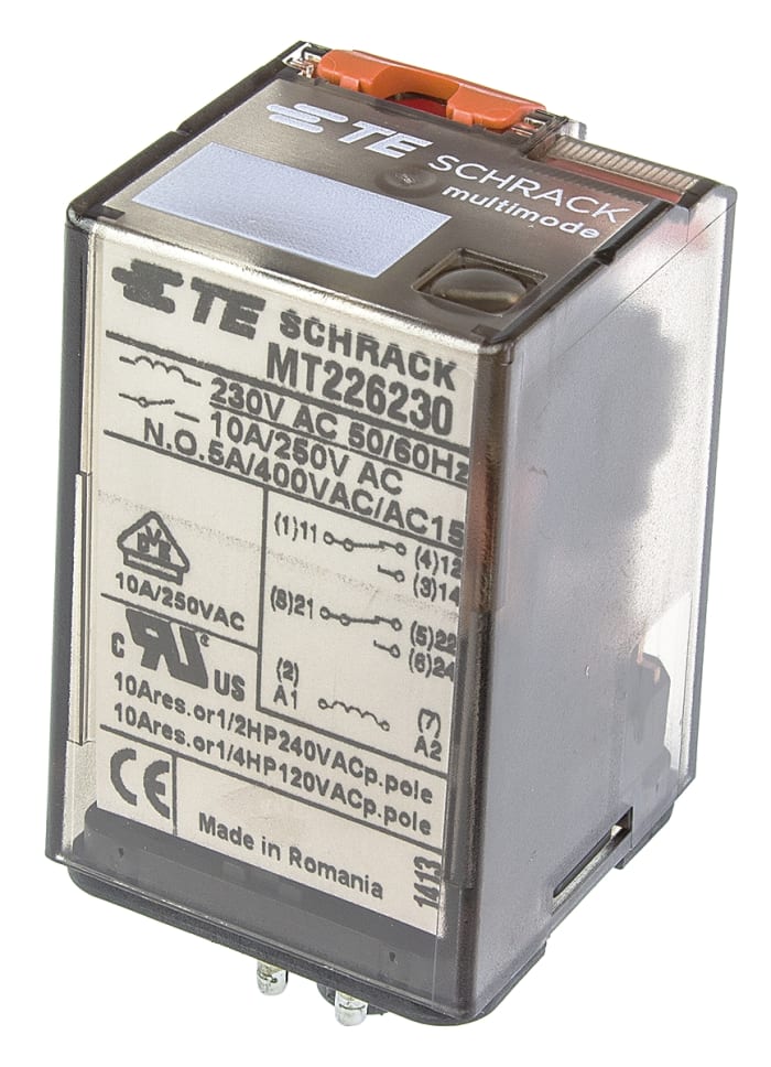 TE Connectivity Plug In Power Relay, 230V ac Coil, 10A Switching Current, DPDT