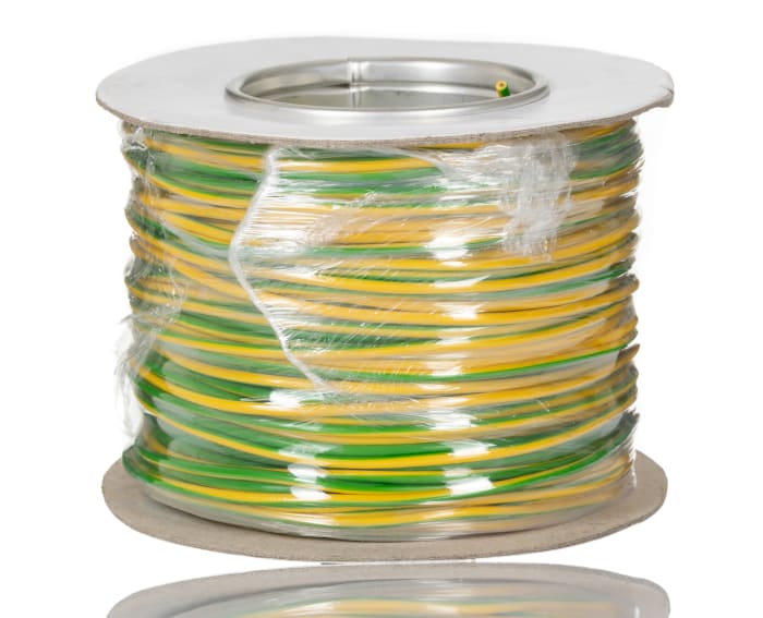 RS PRO Green/Yellow 2.5mm² Hook Up Wire, 14 AWG, 45/0.25mm, 100m, PVC Insulation