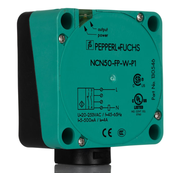 Pepperl + Fuchs Inductive Block Proximity Sensor, 50 mm Detection, 2-Wire NO/NC, 20 → 253 V ac