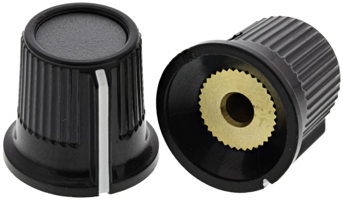 RS PRO 16mm Black, Grey Potentiometer Knob for 3.2mm Shaft Splined