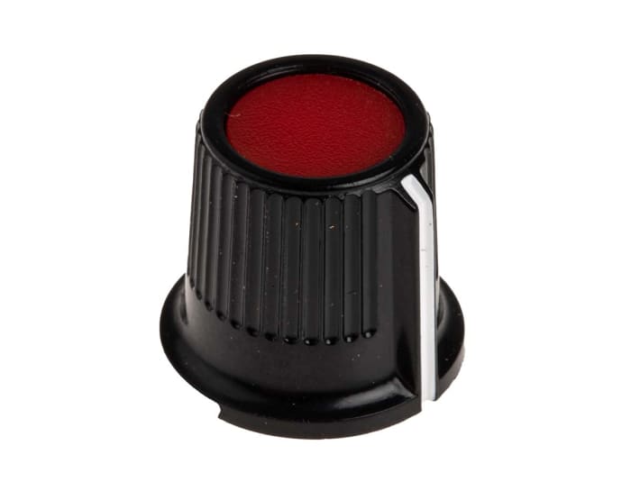 RS PRO 16.2mm Black, Red Potentiometer Knob for 6.35mm Shaft Splined