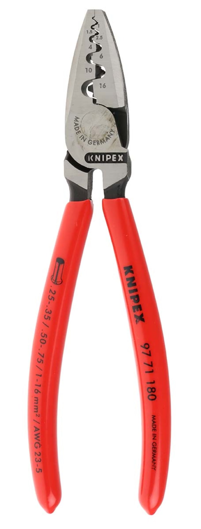 97 71 180 Knipex, Herramienta de crimpado Knipex, para cables de 0.25mm² →  16mm², para cables de 23 → 5AWG, 260-1554