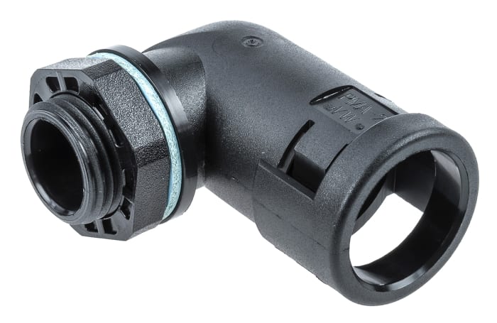 PMA 90° Elbow, Cable Conduit Fitting, 12mm Nominal Size, M16, PA 6, Black IP68 rating