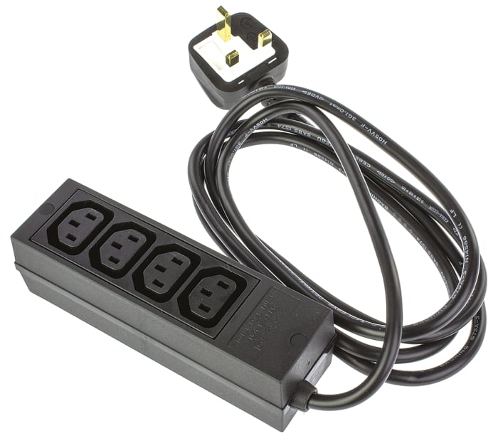 Schurter IEC C13 4 Gang Power Distribution Unit, 2m Cable, 10A, 250 V ac