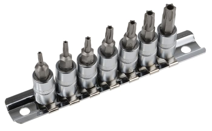 RS PRO 7-Piece 1/4 in Bit Socket Set, Tamperproof Torx Bit