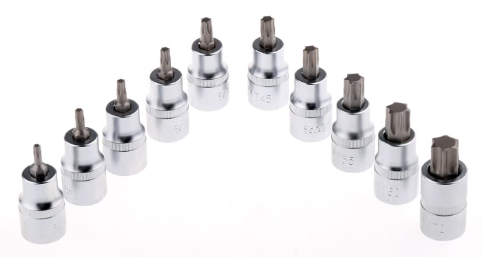 RS PRO 10-Piece 1/2 in Bit Socket Set , Torx Bit