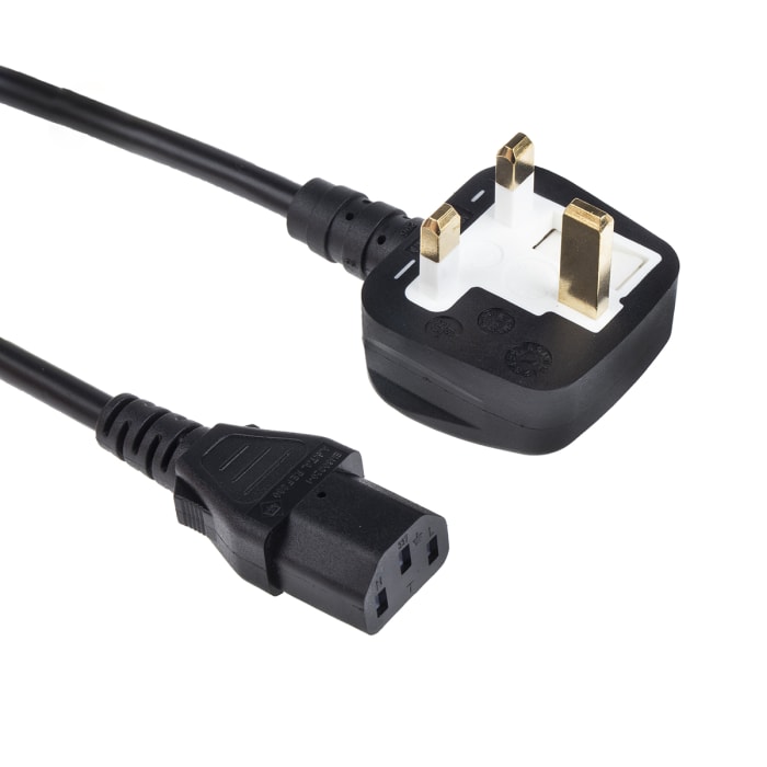 Napájecí kabel 3m, Černá, A: IEC C13, B: Zástrčka pro Velkou Británii typu G, 10 A, 250 V RS PRO