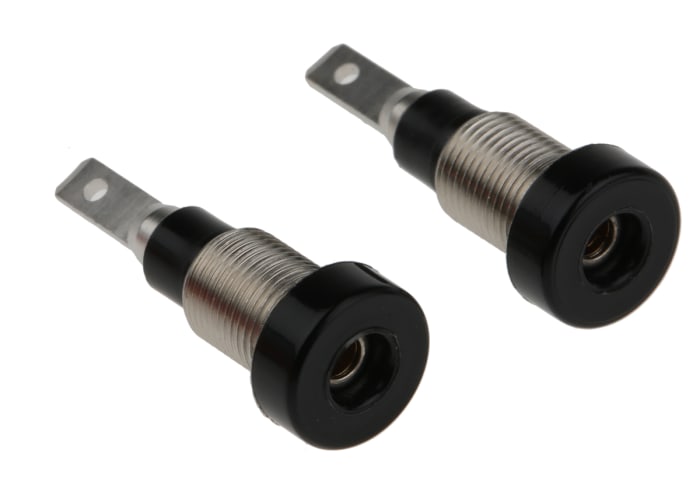 Staubli Black Female Banana Socket, 2mm Connector, Tab Termination, 10A, 30 V, 60V dc, Silver Plating