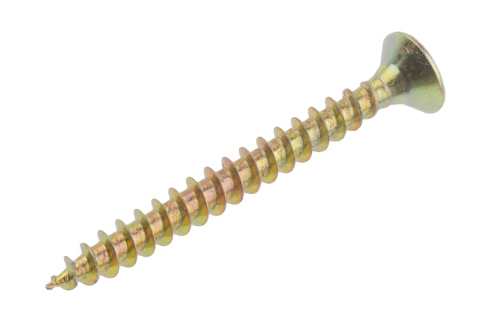 RS PRO Pozidriv Countersunk Steel Wood Screw, Yellow Passivated, Zinc Plated, 4mm Thread, 40mm Length