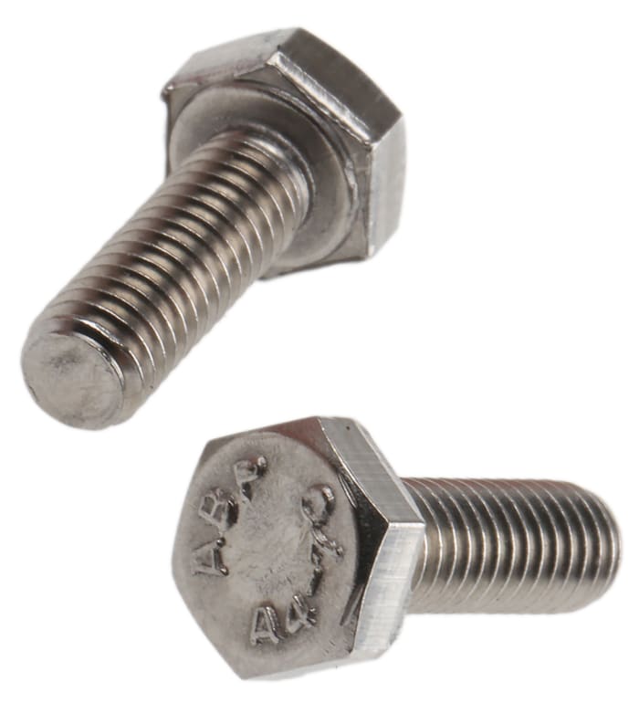 RS PRO Plain Stainless Steel, Hex Bolt, M4 x 12.0mm
